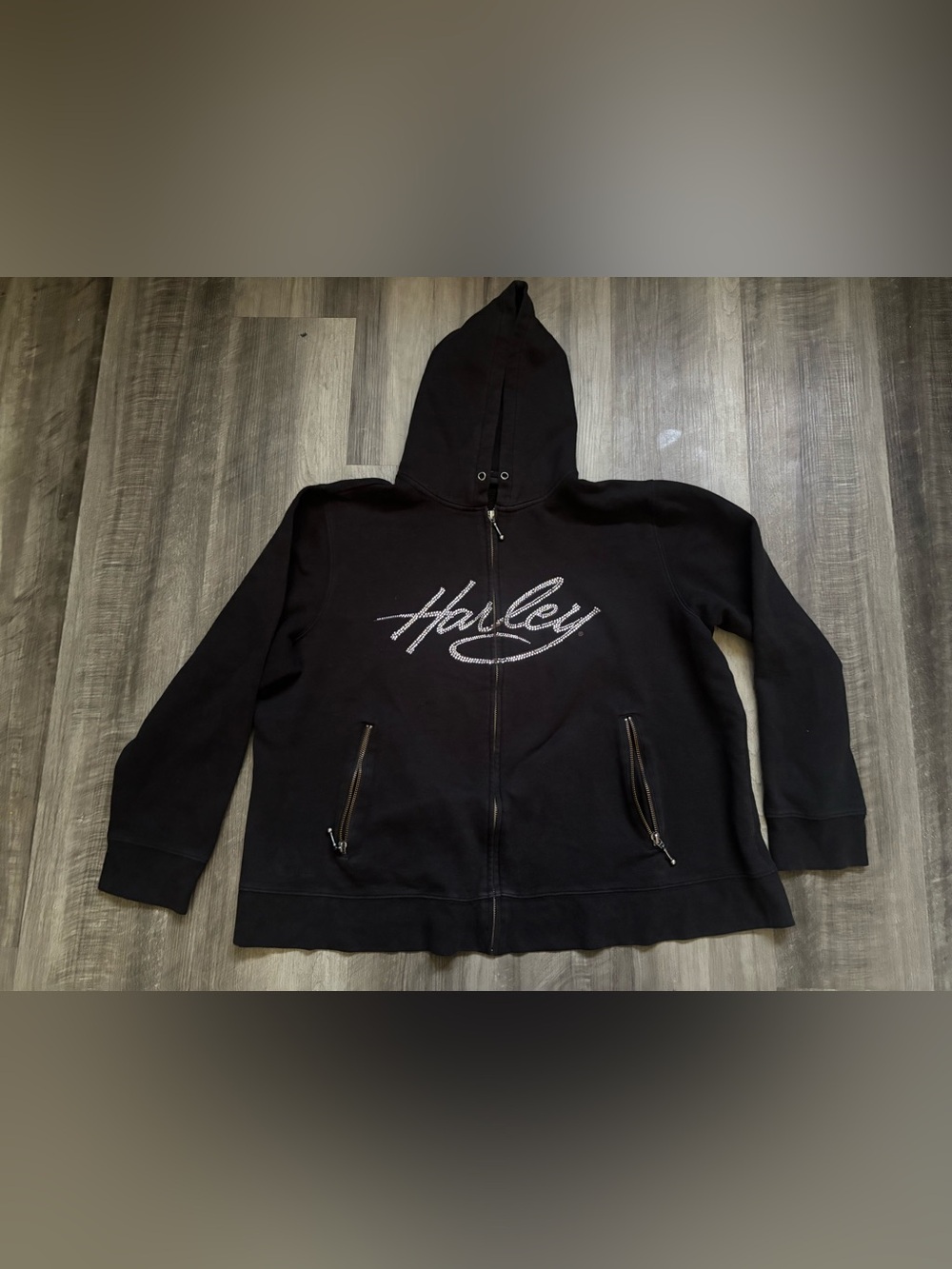 Vintage Harley-Davidson Black Full Zip Jacket Size 2W With Rhinestone Design